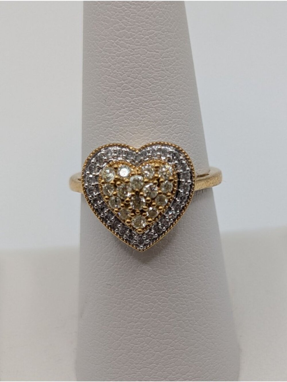 Yellow & White Diamond Heart Cluster Ring Size 7 Gold over Sterling Silver NWOT